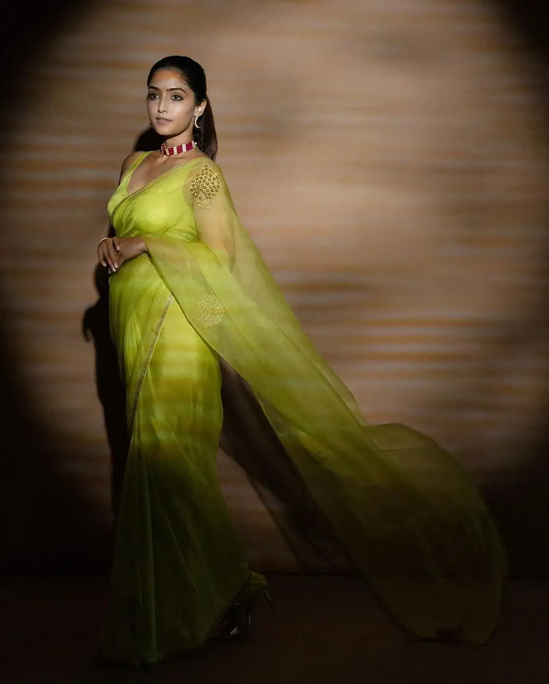 Indian Actress Reba Monica John In Lemon Green Saree